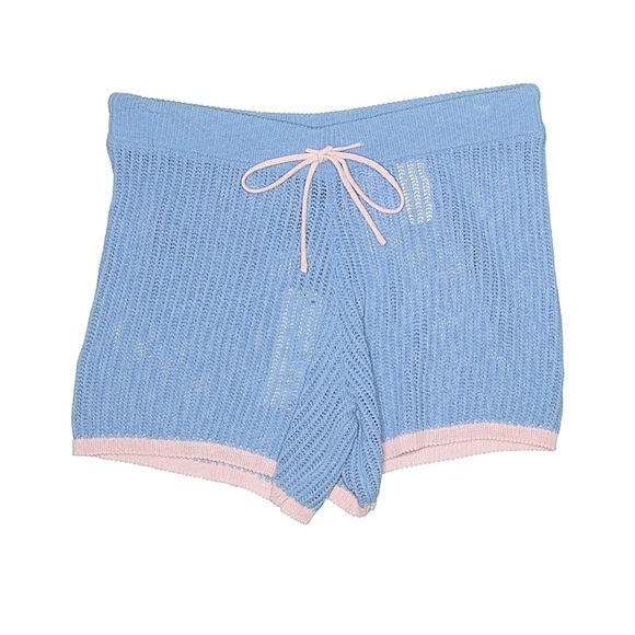 Zara Knit Lounge Shorts Blue Pink Tie Waist NWT Matching Set Coastal Size L - Picture 2 of 8